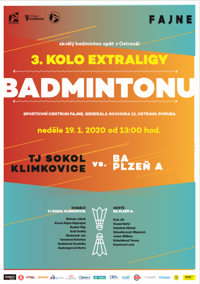 EXTRALIGA BADMINTONU V NEDĚLI 19.1. VE FAJNE